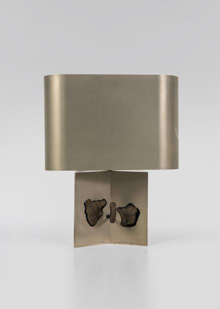 Maria Pergay Table Lamp, 1970 Brushed steel, bronze 18.11 H x 14.57 x 8.