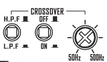 It will allow low frequencies only and blocks higher frequencies. A typical setting is 60 70 Hz. Set the push button to ON and the HPF / LPF button to LPF (button IN) to activate the filter.