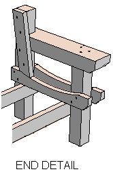 6. Attach seat and back supports: Sandwich the front and back legs with the 2x4x26 seat supports (as shown below in dark grey) on top of the 2x4s you just attached.