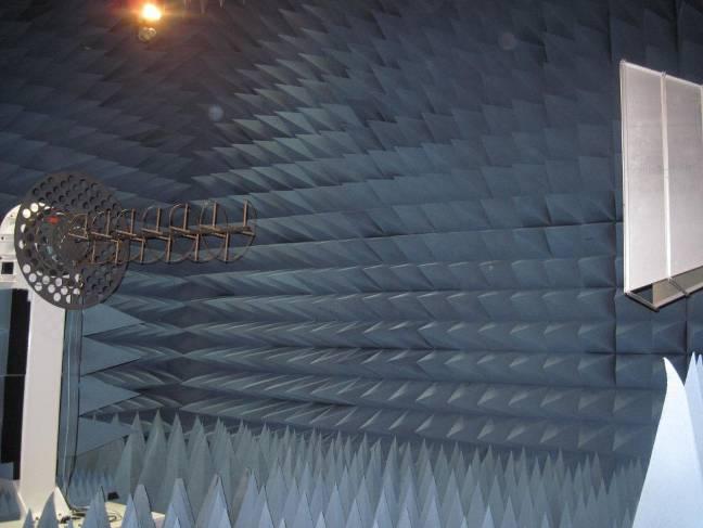 The chamber shown in Figure 1 and is 29.5 ft long, 24.5 ft wide and 21 ft high and is covered with 36 inch pyramidal absorber.