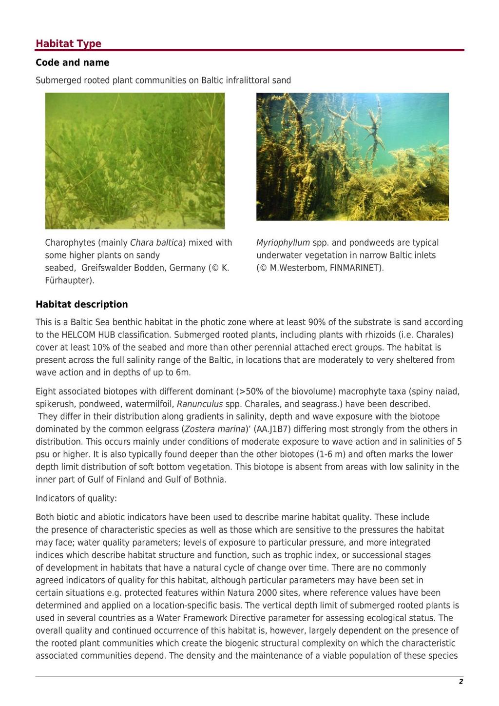 Fact sheets on marine habitats and