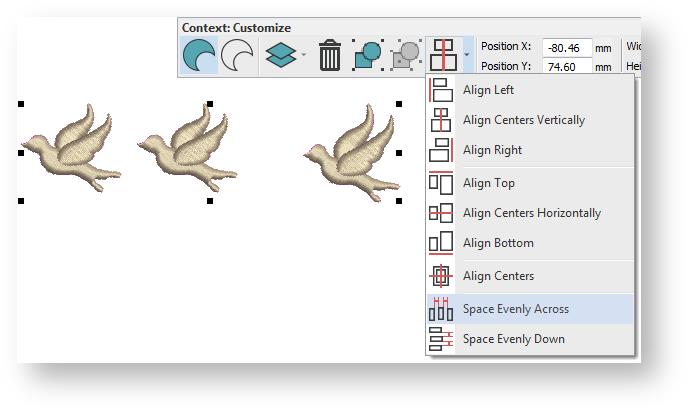 Arrange objects Align objects Use Context > Align Centers to align the centers of selected objects.