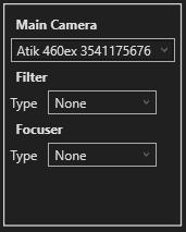 Main Camera: To set up the main camera, simply select the camera you want to use from the drop down menu underneath Main Camera : The name of the camera is displayed, along with its serial number.