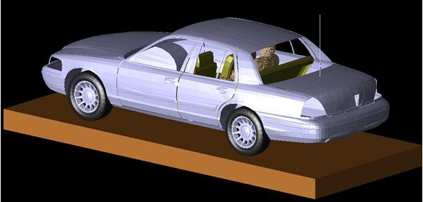 Figure 1: The photo picture of the car used in field measurements and the corresponding CAD model used in simulations For passenger exposure, Companion mobile antenna