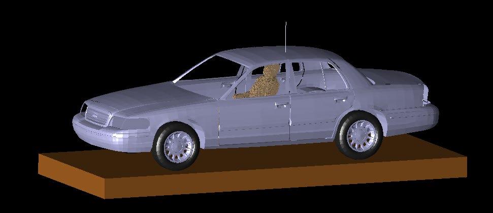 Figure 3: Passenger (front seat) model exposed to a roof-mount antenna: XFDTD geometry.