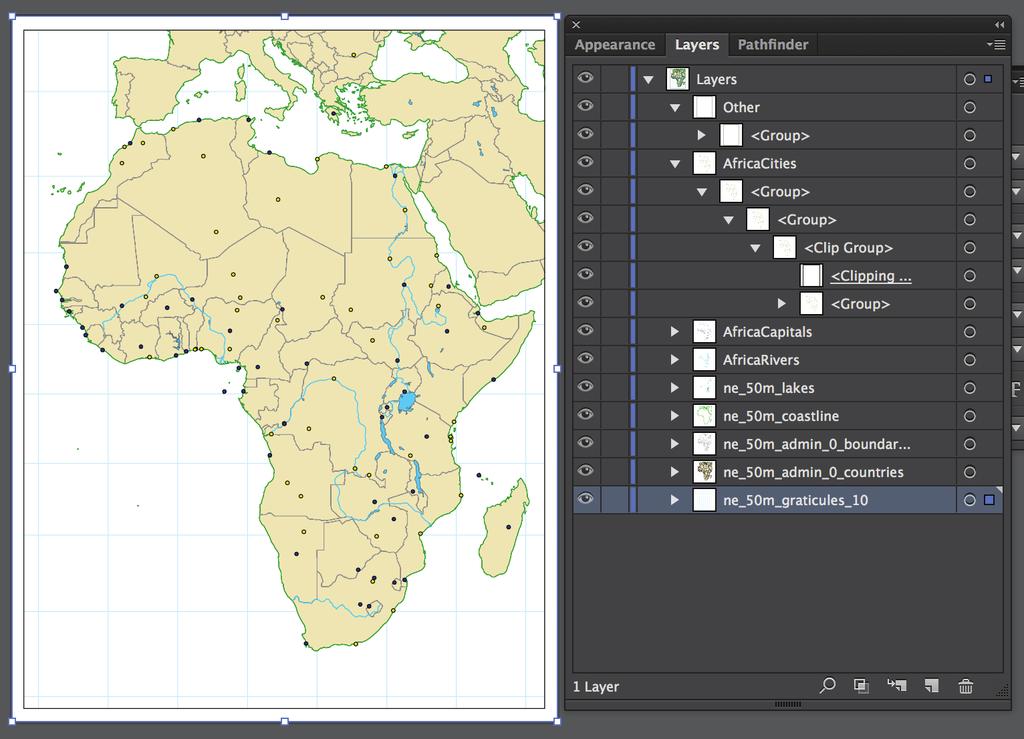 Step 2: Release all clipping masks. Click anywhere on the map with the Selection Tool (black arrow).
