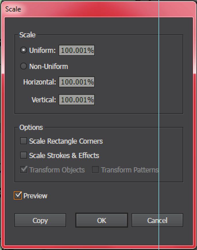 We do this by using the Scale tool, found in the Transform menu. First, select all of the text. You can access this either by going to Object > Transform > Scale.