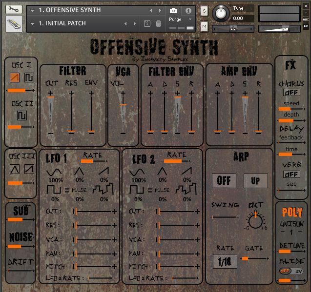 INSANITY SAMPLES Presents A 3 oscillator super synth modelled on a mixture of analogue beasts.