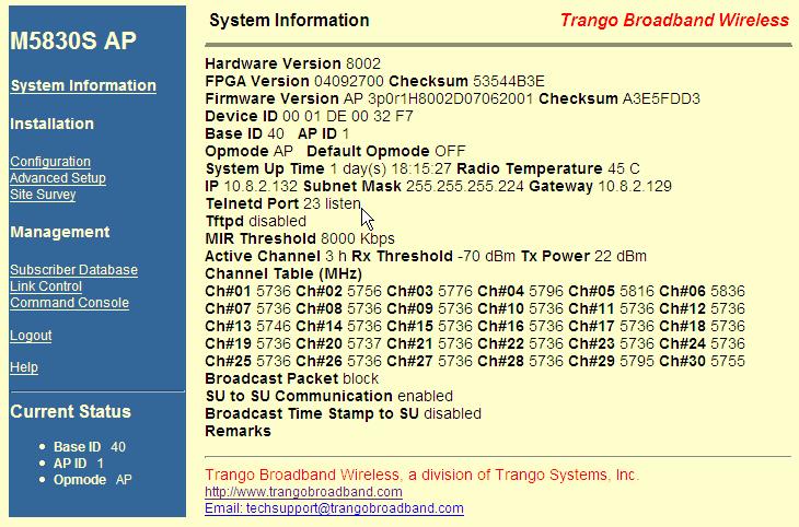 Basic Configuration via Browser Interface Other Key Parameters Other Key Parameters This section describes the remainder of the parameters listed on the System Information page.