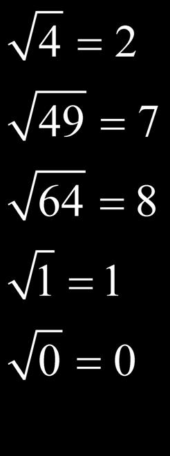 Square Perfect Root Square 1 1 2 4 3 9 4 16 5 25 6 36 7 49 8 64 9 81 10 100 11 121 12 144 13 169 14 196 15 225 When the square root of a number is a whole number, the number is called a perfect