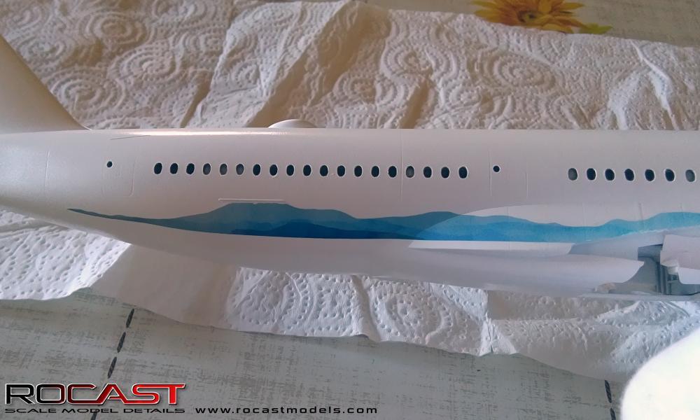 The blue mountain is represented by a decal, and it is placed in a certain position according to the real aircraft.
