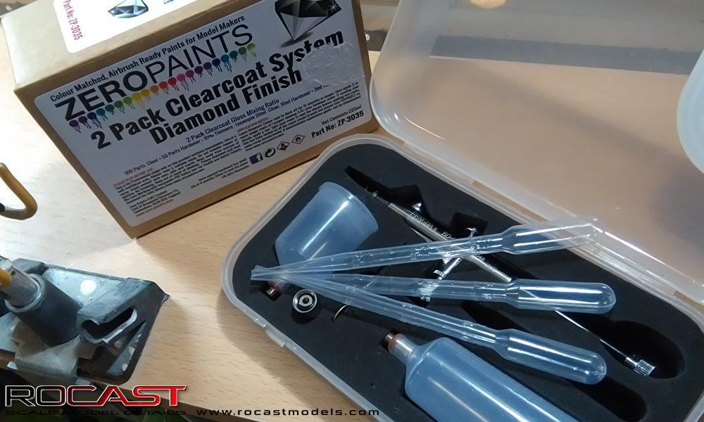 I am using the Diamond clear coat solution from ZeroPaints as it has given me good results before. These systems consist of 3 components, the glossy varnish, the hardener and the thinner.