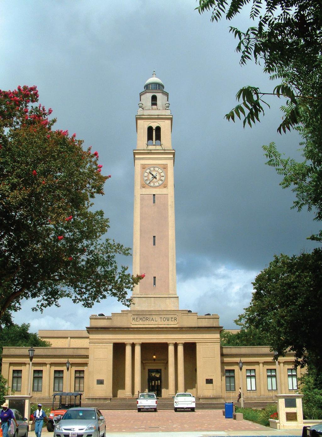 The 175-foot tall campanile, or bell tower, was one of the first structures completed on the LSU
