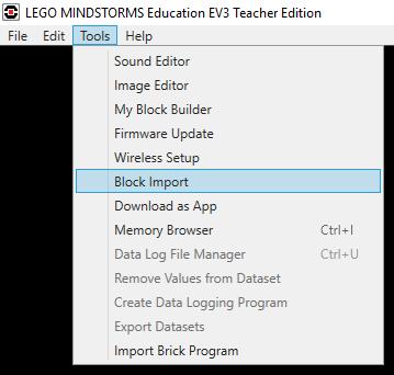 Download the blocks from LEGO MINDSTORMS download website https://www.lego.
