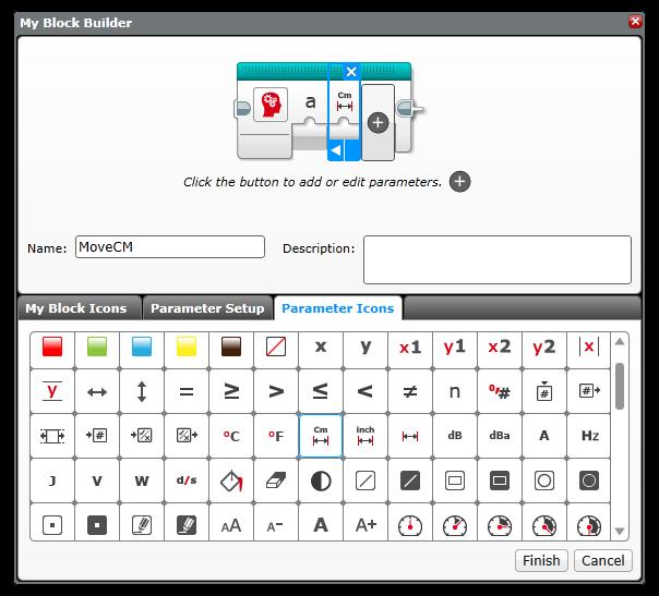 Make a My Block Select icons 20.Select the Parameter Icons tab 21.