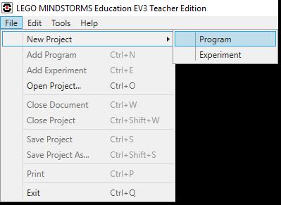 File New Project Program Select File Save Project