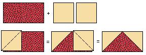 To make a Flying Geese unit: You need one RECTANGLE the length you want the geese unit to be plus 1/2" times the width you want it to be plus 1/2", AND two SQUARES that measure half the desired