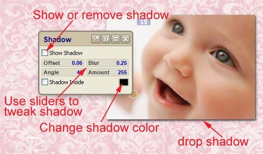 To tweak the shadow settings, select the element and choose View > Properties > Shadow from the Menu Bar.