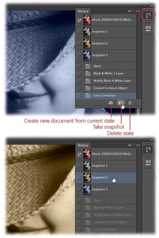 Taking snapshots of an image along the way lets you mark key points in the editing process.