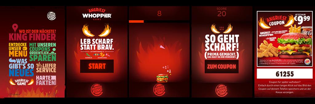 1 In-App Mini-Games Example: Angriest Whopper Game created by Burger King s agency with Gamewheel (I) Goal: Collect >20 Jalapeños in 20 seconds in order to win a coupon New product The Angriest