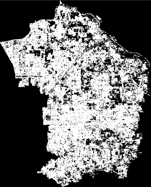 By choosing the threshold from the above three images, the land-use information could be extracted. As a result, the urban land map was gained, as shown in Figure 3.