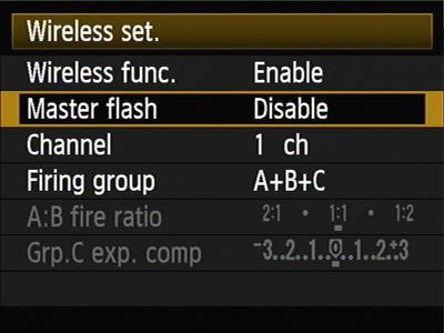 Here you can choose to enable or disable your Master Flash, which is your on-camera flash.
