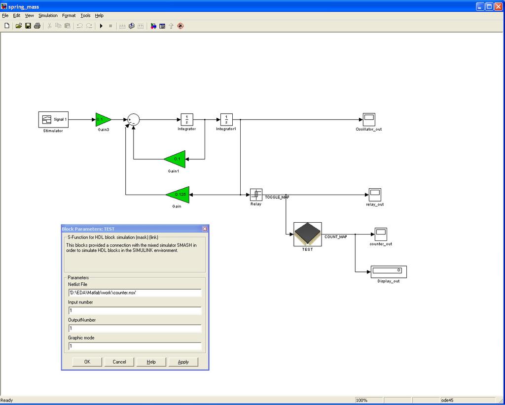 Next, the counter is linked to the oscillator in the same Simulink model, in order to run the simulation of the whole system.
