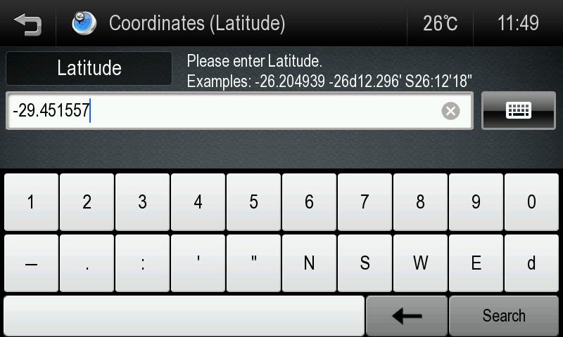 Coordinates Coordinates Enter coordinates to route to an exact location on the map. There are two steps involved in entering coordinates. You must first enter the Latitude and then the Longitude.