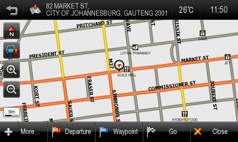 The application shows a map of the location and an address, if available, at the top of the screen.