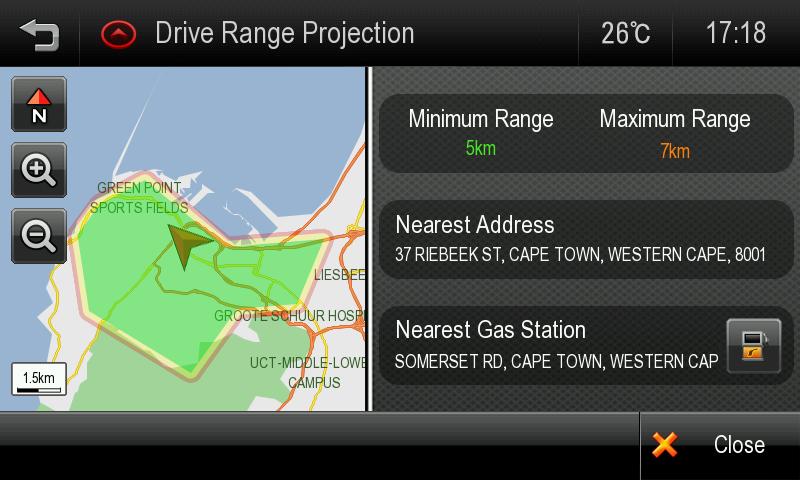 7. ECO Tap this button at the bottom of the Main Menu to access ECO ECO Drive Range Projection* The Drive Range Projection screen uses information from your vehicle to estimate how far the vehicle