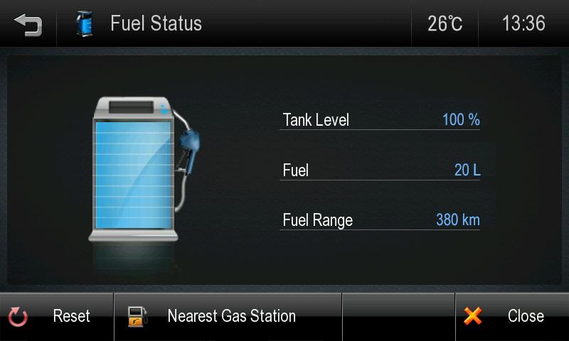 Fuel Status* The fuel status screen shows information about your vehicle s current fuel status.