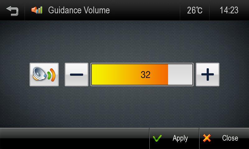 Guidance Volume This setting allows you to control the volume level of voice guidance.