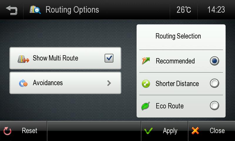 Routing Options Routing Options Change routing options for the system. Routing Selection: To calculate a route for faster time, select Faster Time option.
