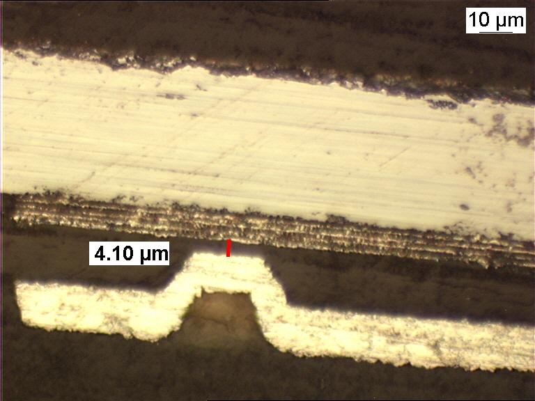 Some problems in the first iteration: too short plasma etching of glue layer, no electrical contacts But excellent metal adhesion and thickness uniformity!