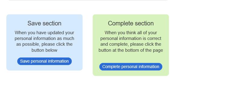 6. Once you have entered your Personal Information, you can save any changes by clicking on the blue box at the end of the page 7.