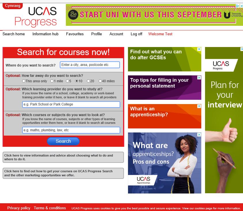 Searching for courses and adding them to your favourites From any page on UCAS Progress, click on the Search Home link to take you back to the Home page. 14.