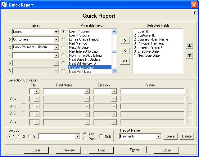 Quick Reprt Quick Reprt lets yu design reprts t meet yur needs. Yur reprts can cntain infrmatin frm ne t six LA Pr database tables, and the infrmatin can be presented in several ways.