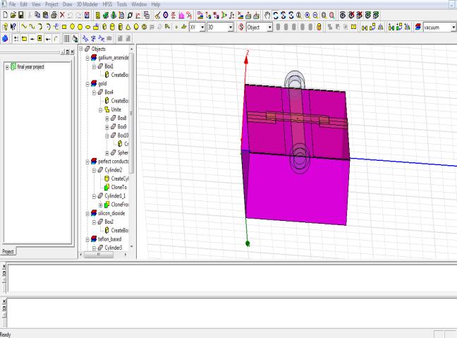 3D modeler window--> Attribute Material select--> perfect conductor. Save Modal. 7- HFSS main window after design- Fig.