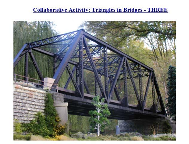 Challenge students to define any new term. Show the class the slide Triangles in Bridges -Three. Repeat white board response and discussion.