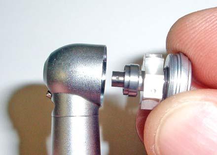 STEP 7 After-Market Turbine Only: First, install the O-rings into the head and back cap of the handpiece. Second, place the turbine into the back cap (as shown at left).