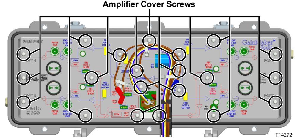 Installing Accessories To Install the Crowbar Surge Protector Complete the following steps to install the crowbar surge protector in the amplifier. 1 Open the node housing.