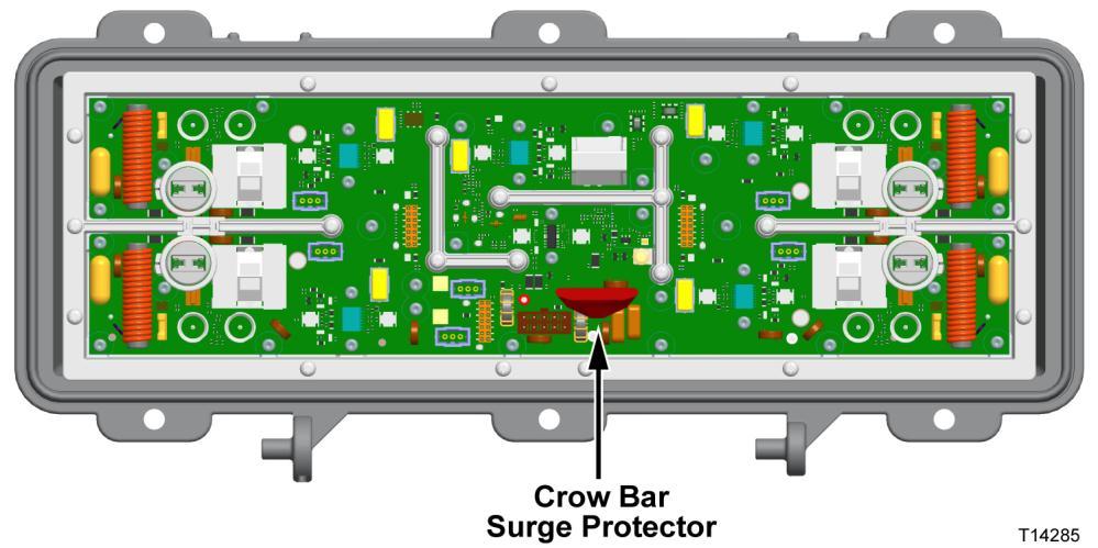 3 Install the crowbar surge protector in the surge protector slot. Refer to the following illustration.