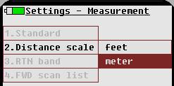Distance scale Select feet vs.