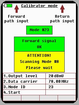 Turning Calibrator Output Signal ON and OFF Once you have set the parameters required for node calibration (Data Carrier, Node Number, and Output Signal Level) you will switch the output signal On so