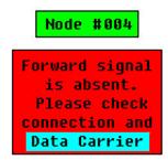 Node Scanning Message However, if the Data Carrier frequency was set incorrectly, or if the forward signal connection is bad, or if the forward signal level is too low (less than -5dBmV) the