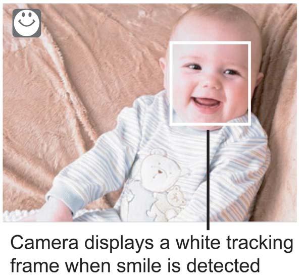 Using smile capture Mode The smile capture model uses smile tracking to automatically capture images. Pressing the shutter button to start smile detecting.