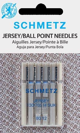 JERSEY Size: 70/10, 80/12, 90/14, 100/16, Assorted Feature: Medium ball point. Fabric Use: Knits and some stretch fabrics. Made especially for sewing on knits.