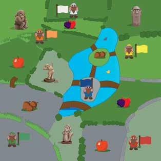 Game map: The Garden Gnome world consists of 16 territories, 6 of which are home to the clans. Gnomes can move into adjacent territories through bridges and open passages.