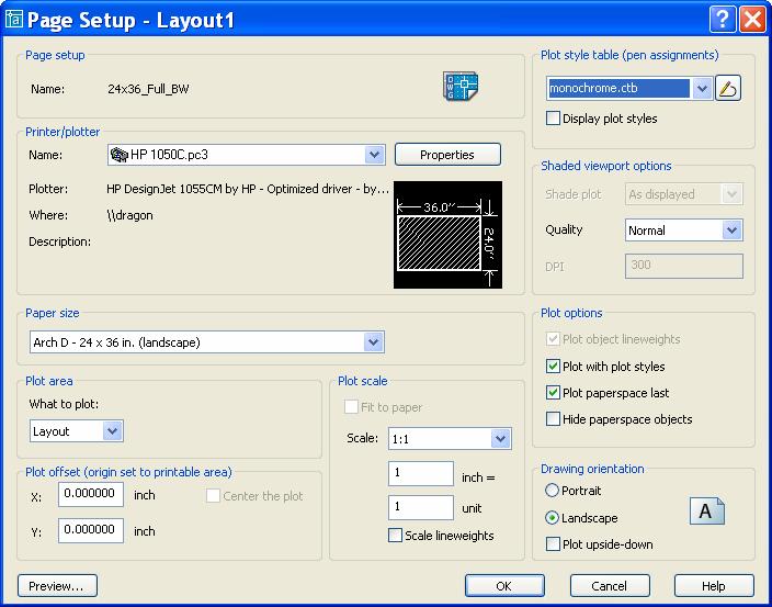 The Page Setup dialog box is similar to the Plot dialog box.
