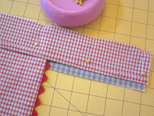 7. Using a ½" seam allowance, stitch from one end of the waistband to the other through all the layers. 8.